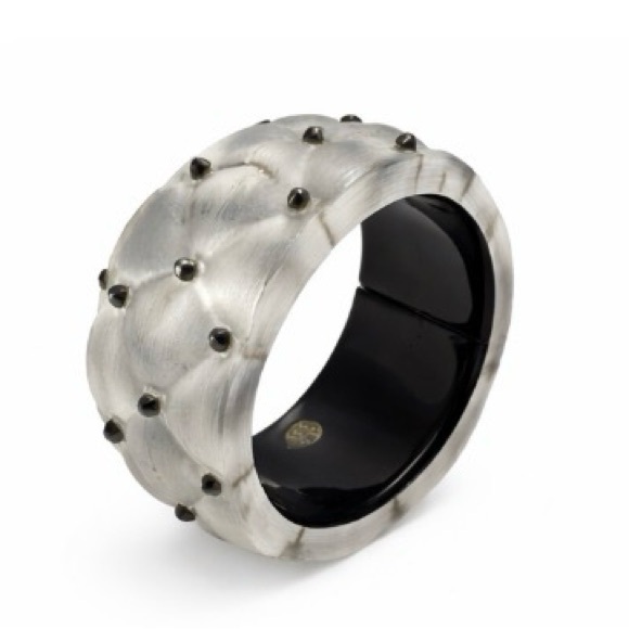 Alexis Bittar Frosted Lucite Studded Quilted Hinged Cuff Bracelet - Picture 5 of 7